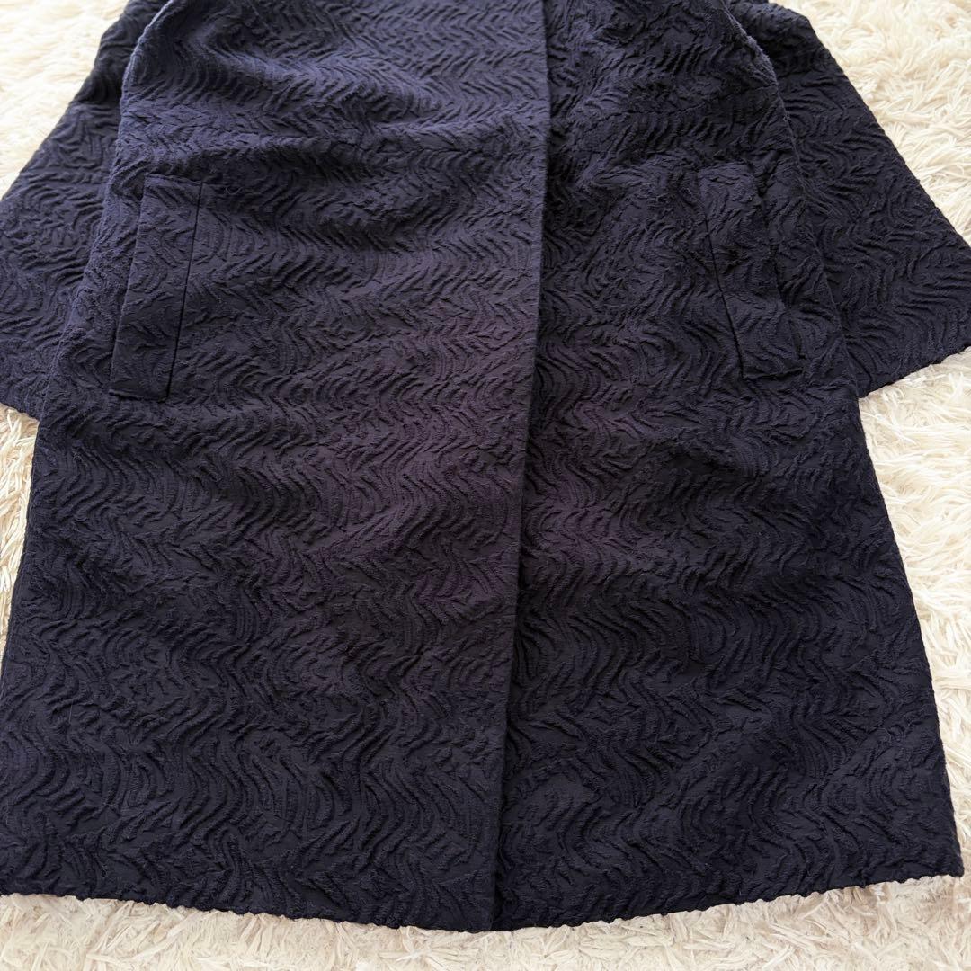 【希少✨】EPOCAエポカ ジャガードノーカラーコート ネイビー ゆったり40