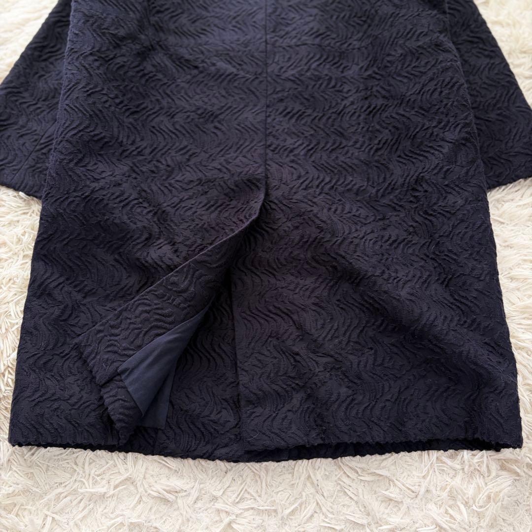 【希少✨】EPOCAエポカ ジャガードノーカラーコート ネイビー ゆったり40