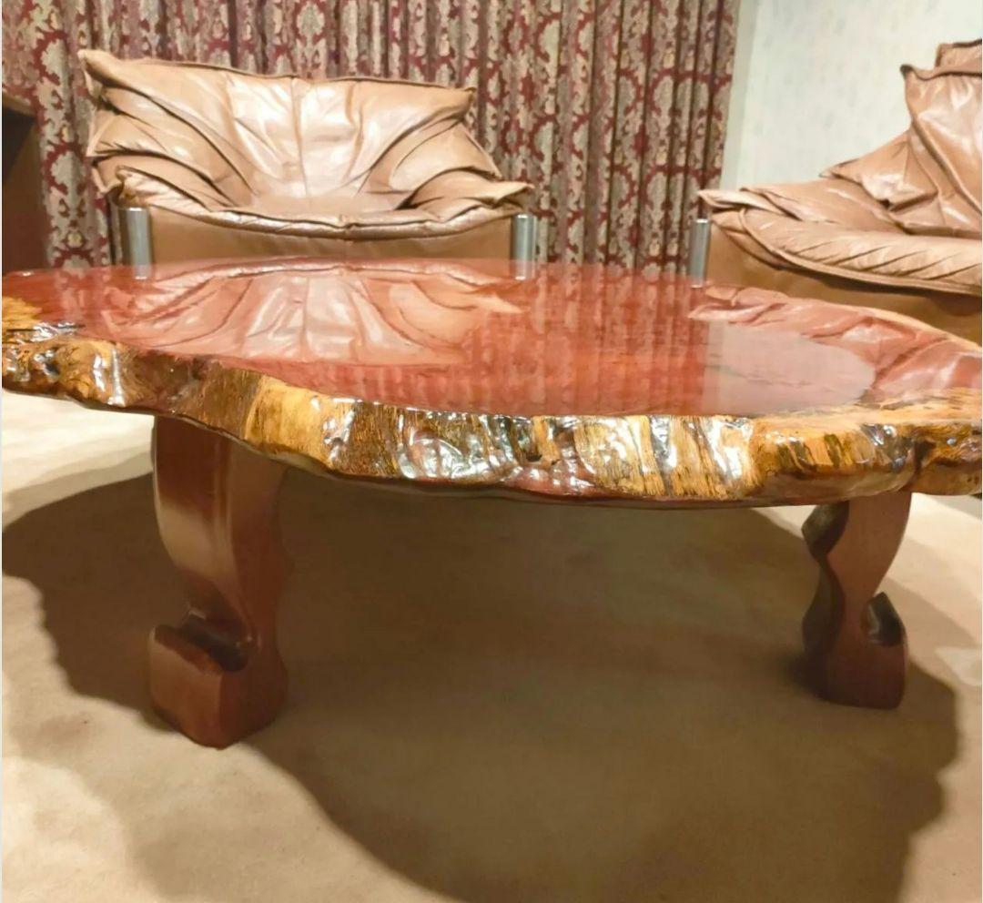 【中古】天然木花梨 一枚板 輪切 座卓 テーブル 美品 豪華最高級 無垢座卓骨董