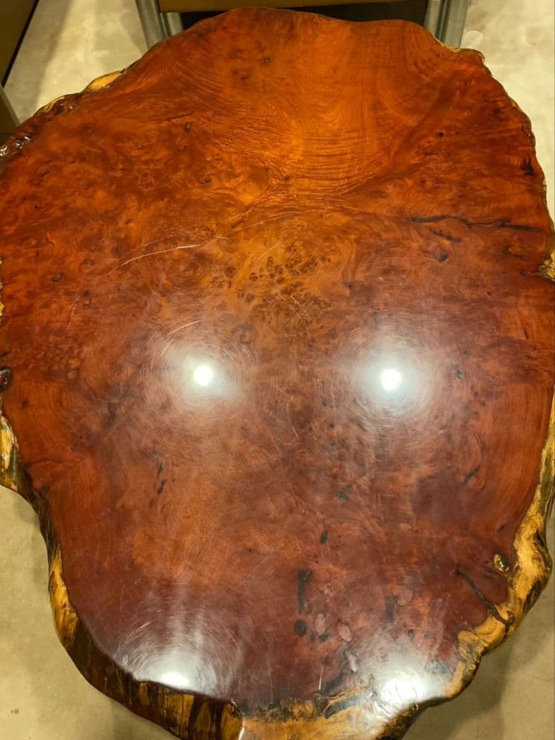 【中古】天然木花梨 一枚板 輪切 座卓 テーブル 美品 豪華最高級 無垢座卓骨董