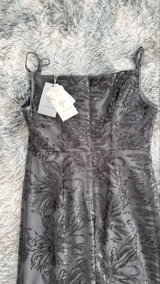 LEJA 新品タグ付　フリルチュールスリーブリボンIラインワンピースドレス