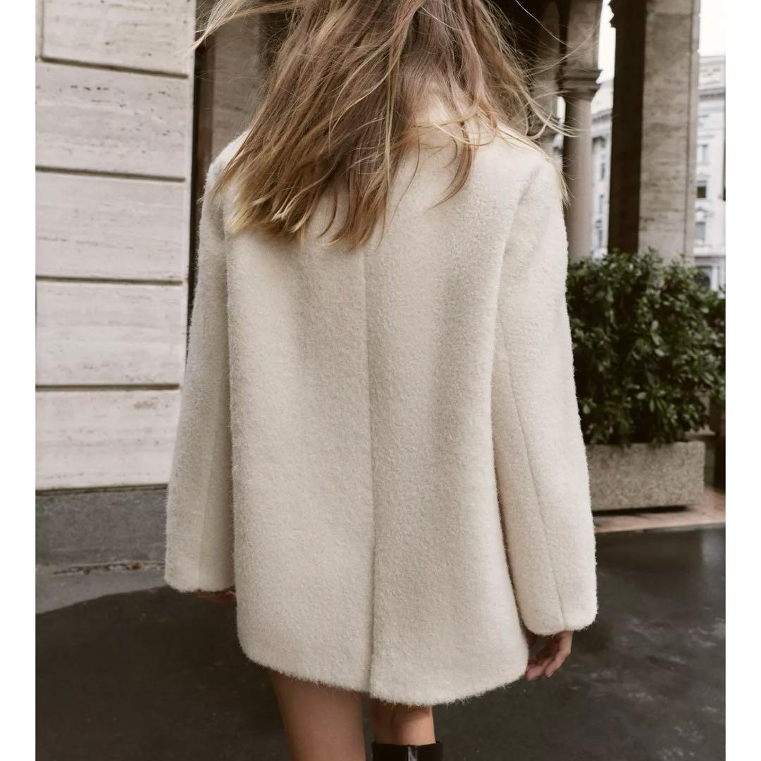 完売品 ZARA ブークレダブルブレストミディ丈コート エクリュ L