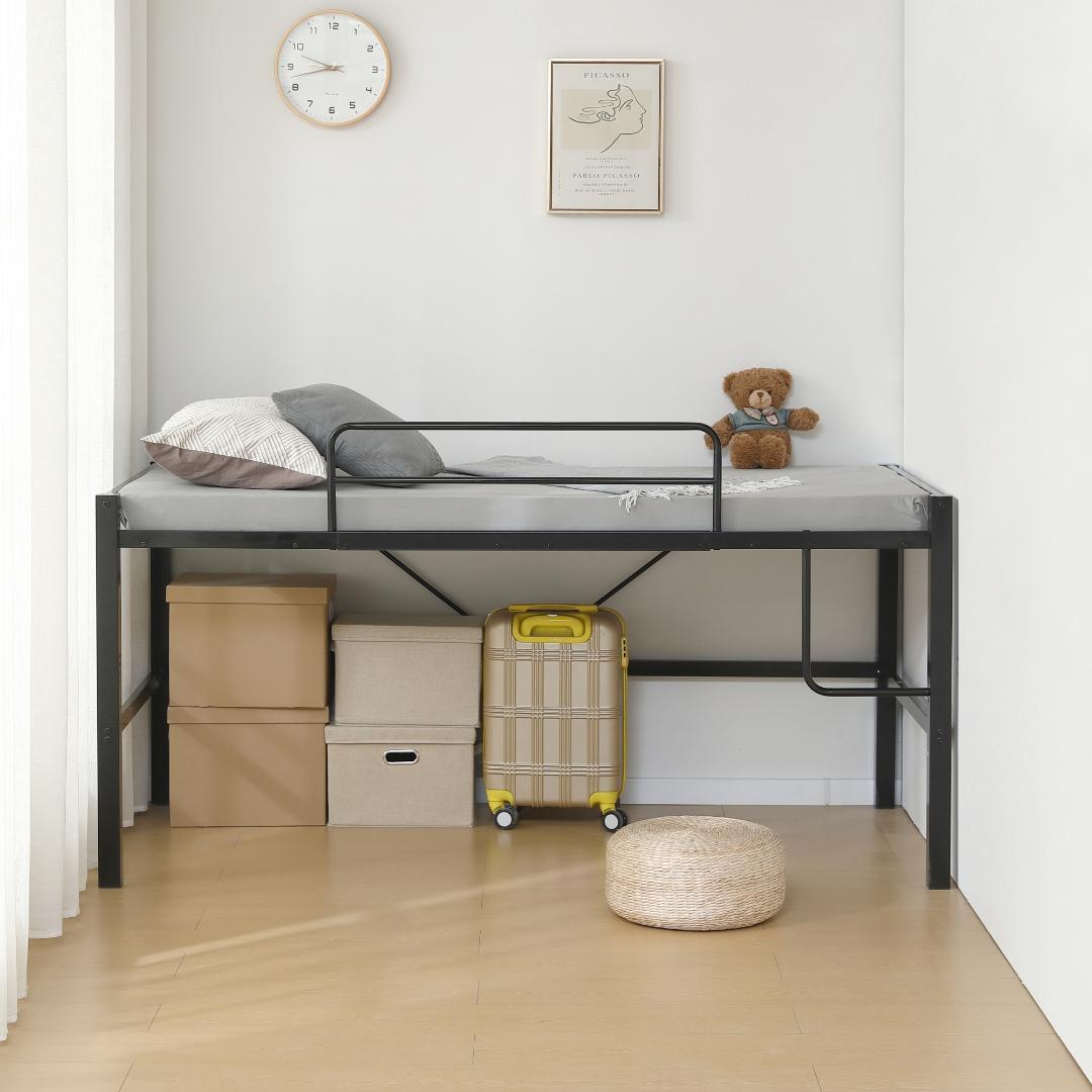 【ブラック】高さ90cmロフトベッド パイプベッド シングルベッド 高さ調整可能