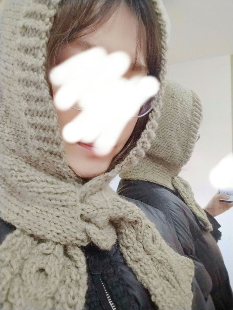 ■前にならえフード　バラクラバ　アラン模様　クリームカーキ