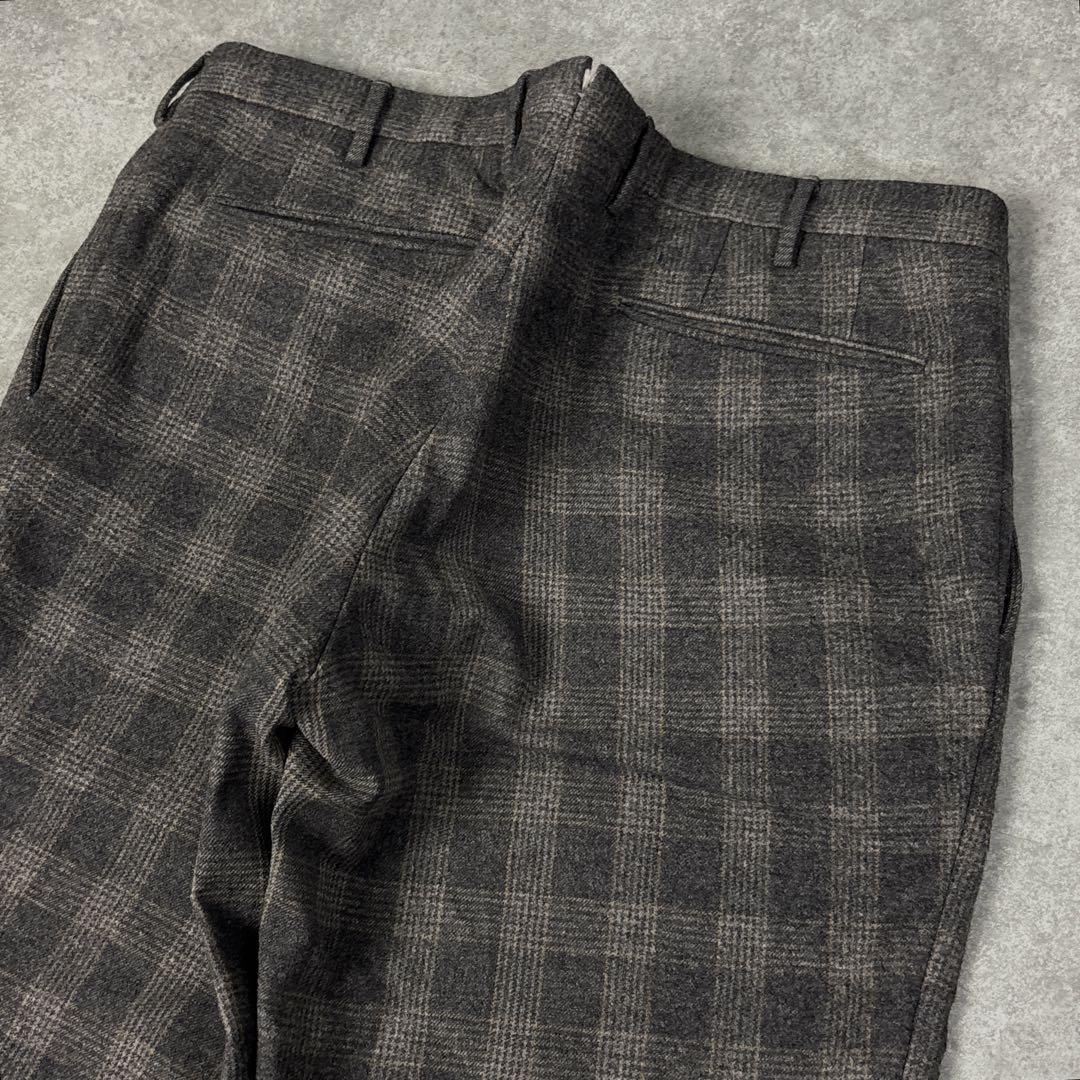 yasu INCOTEX グレー チェック ウール スラックス 秋冬用