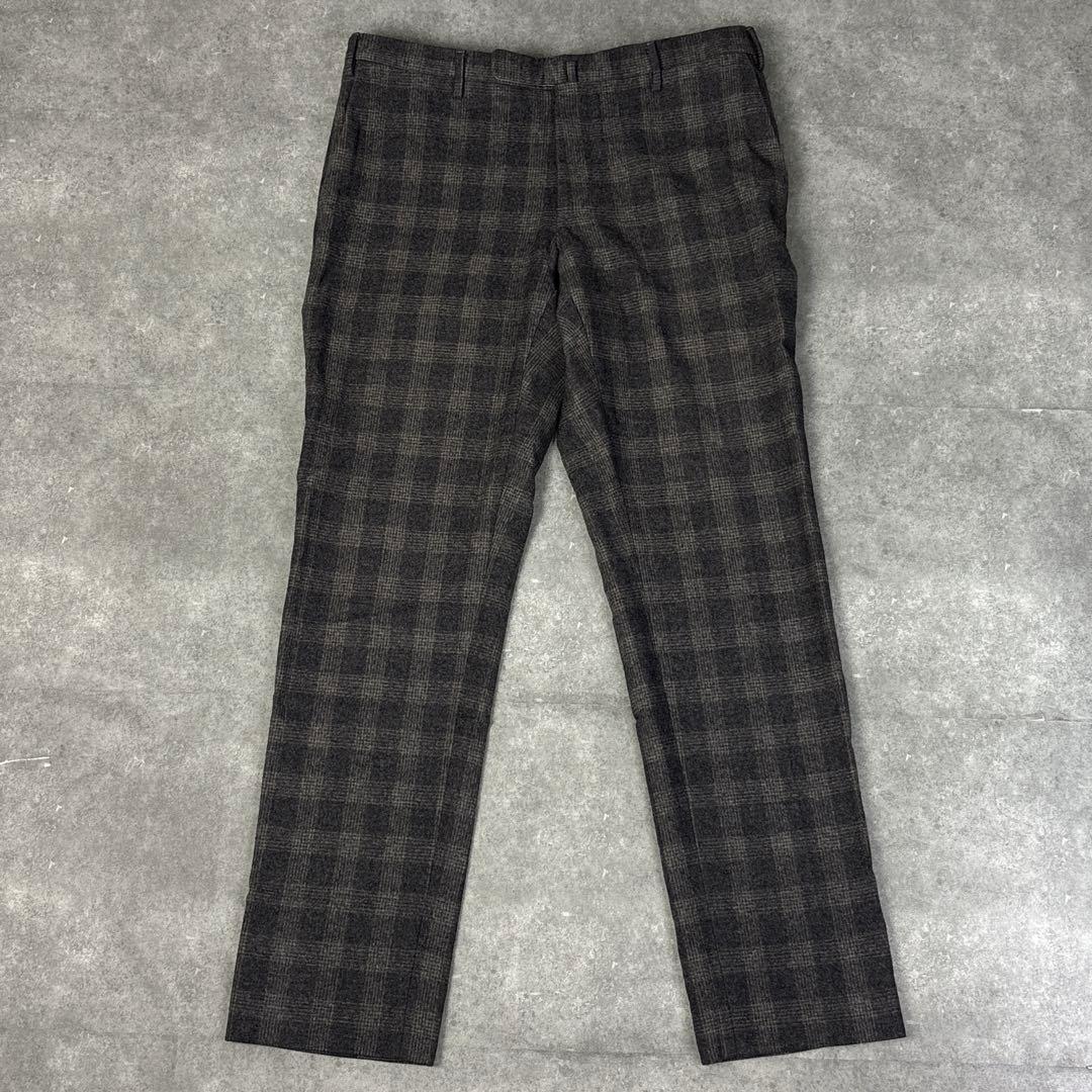 yasu INCOTEX グレー チェック ウール スラックス 秋冬用