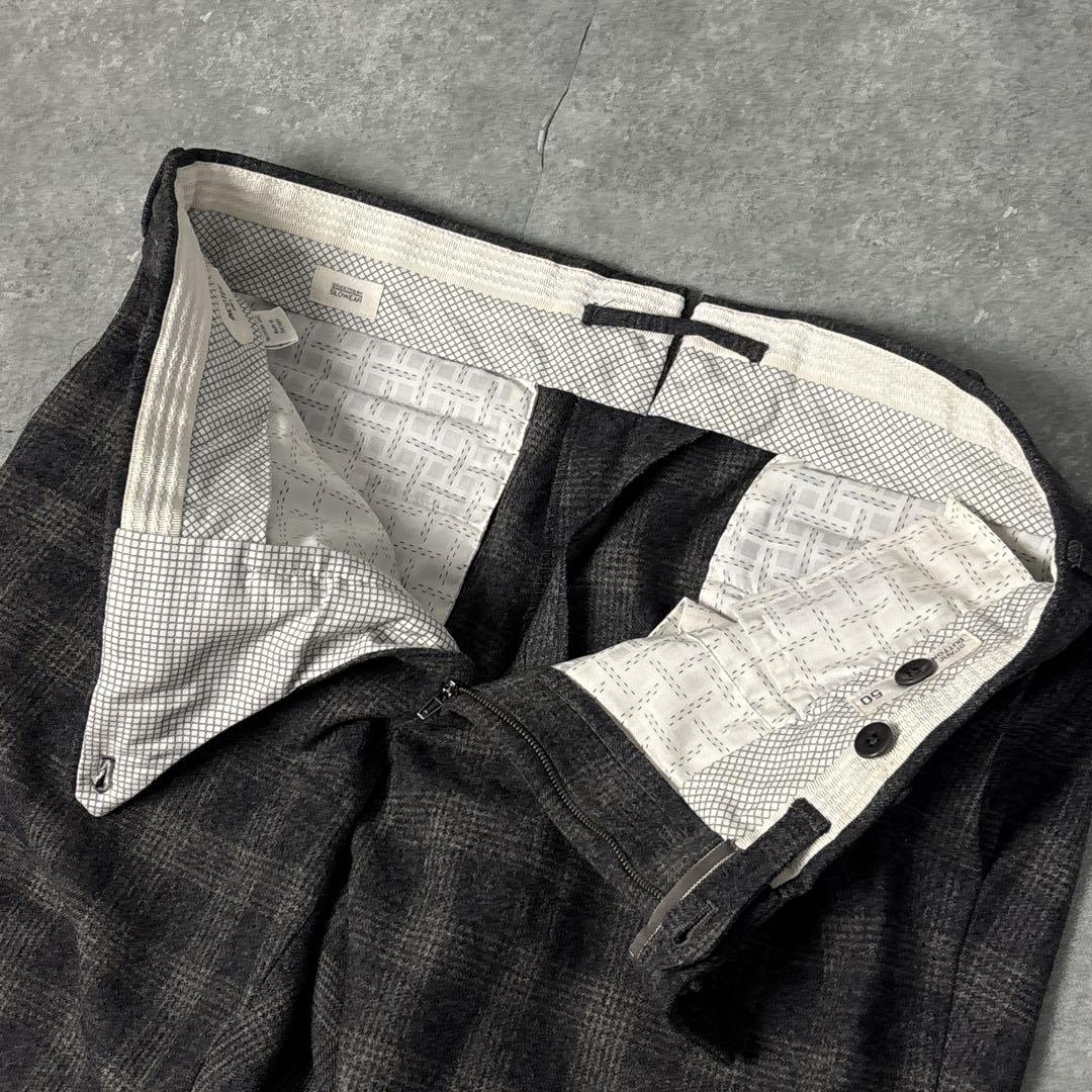 yasu INCOTEX グレー チェック ウール スラックス 秋冬用