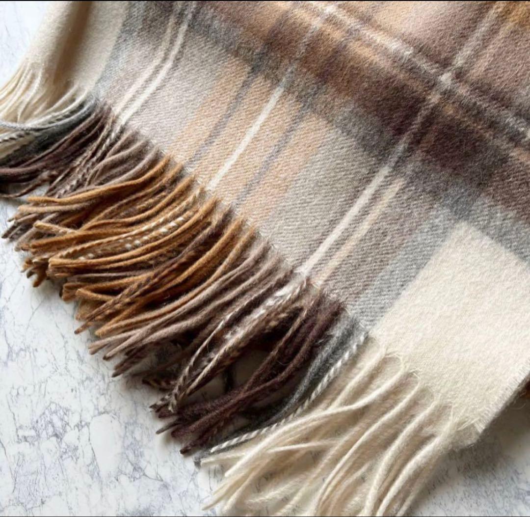 極上カシミヤ100%☆大判 ストール☆ ベージュチェック