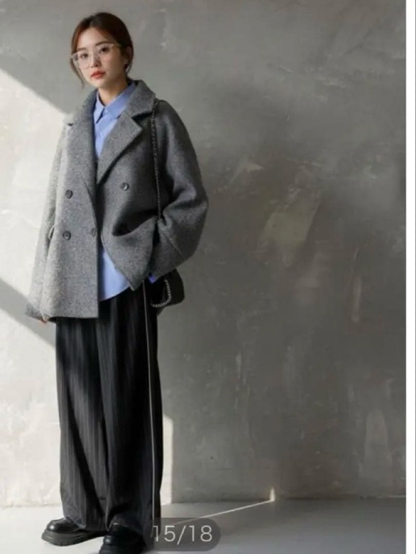 アンティカ　チャコールダブルブレスト カールシャギーコート新品