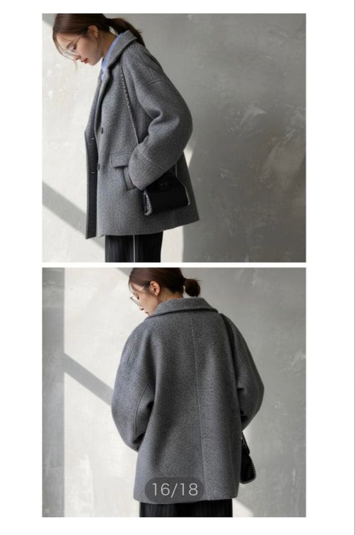 アンティカ　チャコールダブルブレスト カールシャギーコート新品