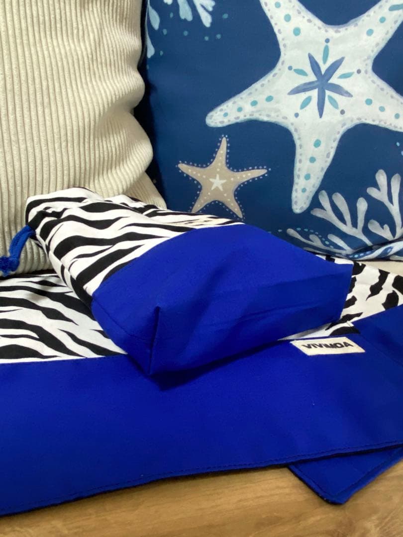 すぴちゃん様　入園入学グッズ　オーダー　ゼブラ×ブルー　バッグ　巾着袋