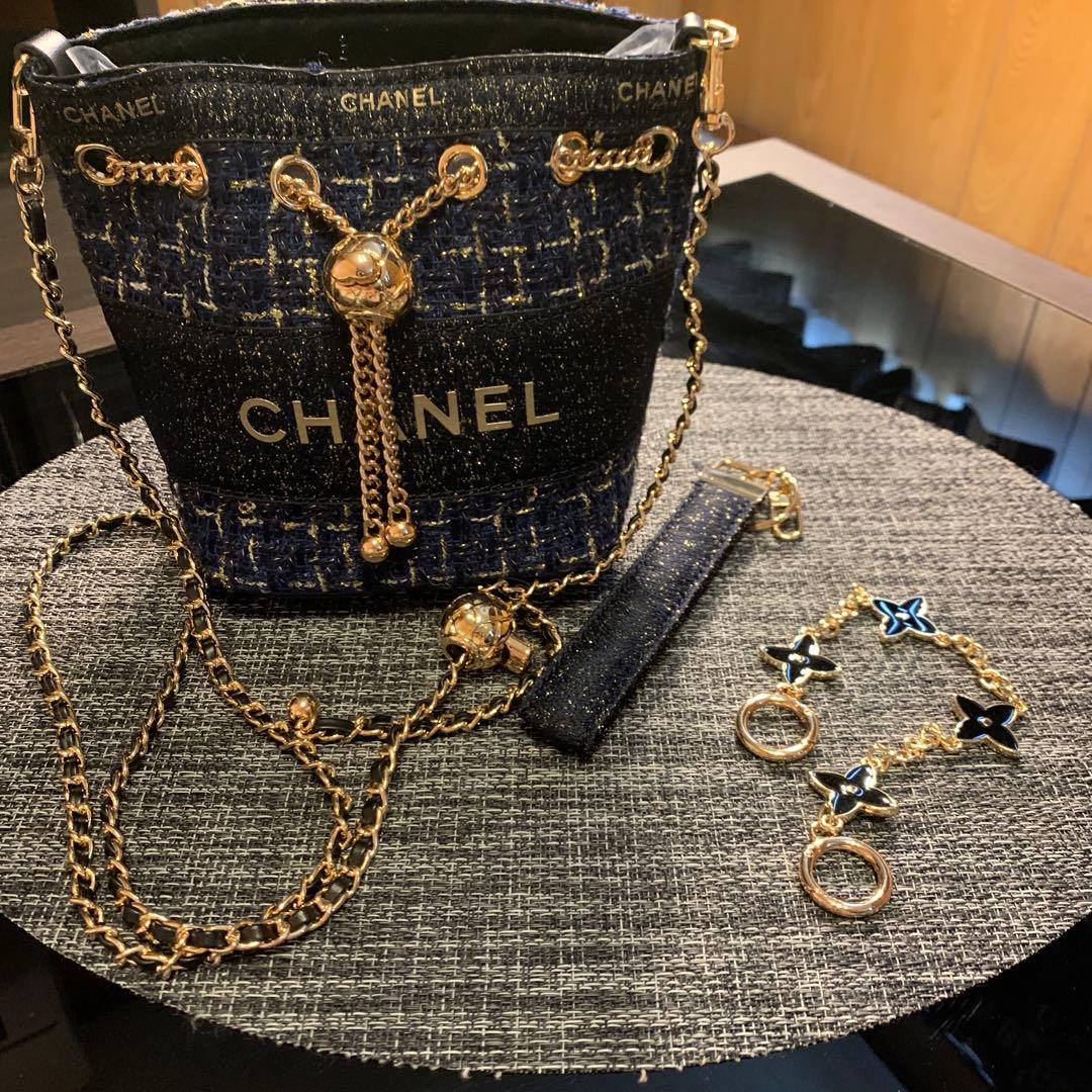 レア　非売品　CHANELノベルティ ツイードバケットバック　ネイビー