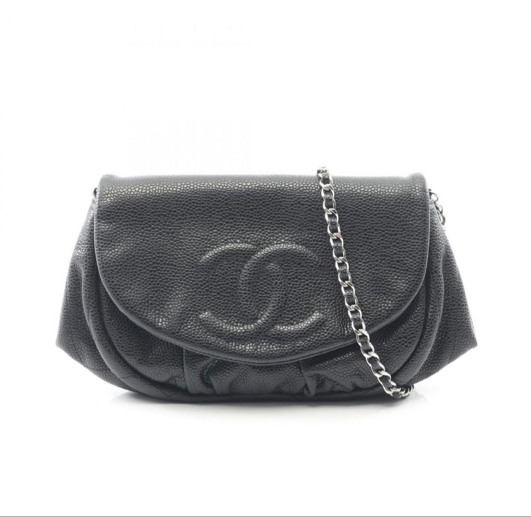 美品　シャネル ハーフムーンショルダーバッグ　チェーンウォレット キャビアスキン