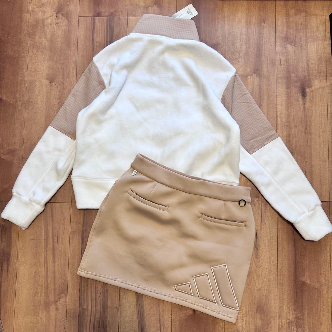 クロップド丈　フリース　ダンボールニット　スカート　セットアップ　ベージュ　春秋