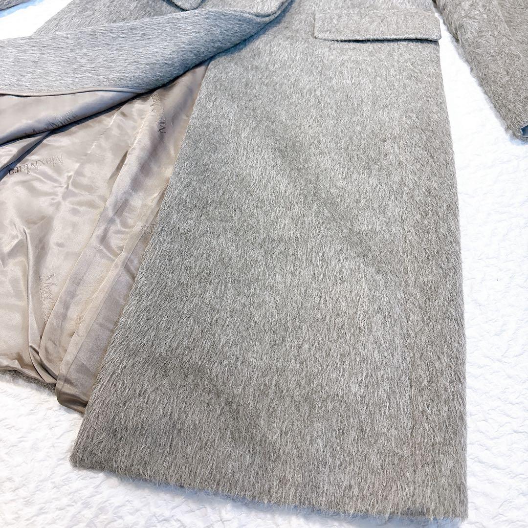 極美品✨MaxMara 最高級白タグ　アンゴラシャギーロングコート　グレー
