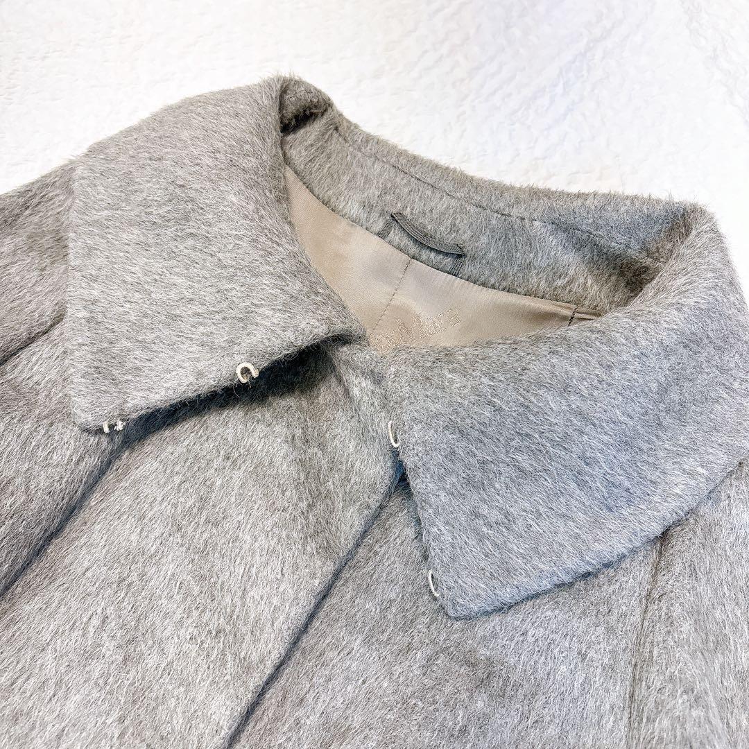 極美品✨MaxMara 最高級白タグ　アンゴラシャギーロングコート　グレー