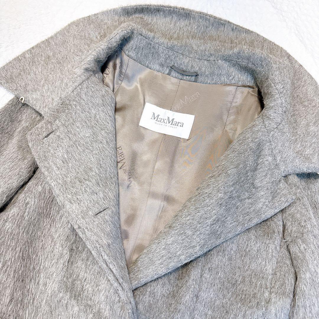 極美品✨MaxMara 最高級白タグ　アンゴラシャギーロングコート　グレー