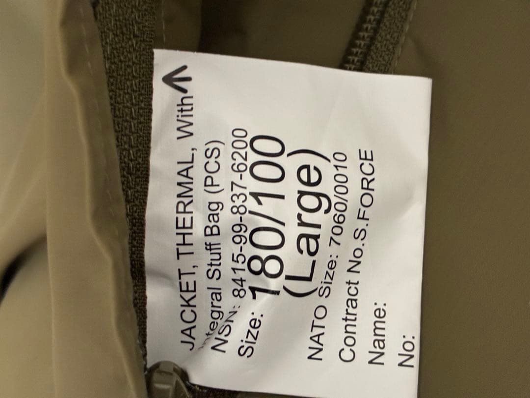 【美品】イギリス軍 PCSサーマルジャケット　Lサイズ