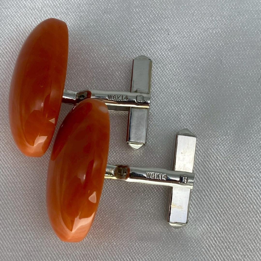 珊瑚 カフスボタンK14WG Pt900