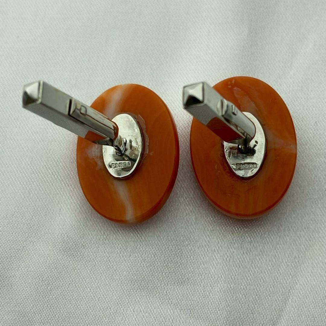 珊瑚 カフスボタンK14WG Pt900