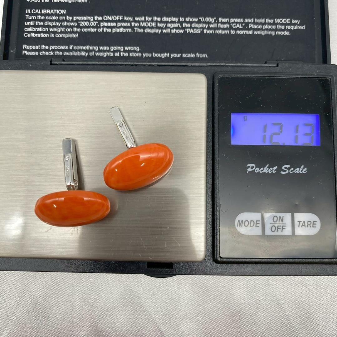 珊瑚 カフスボタンK14WG Pt900