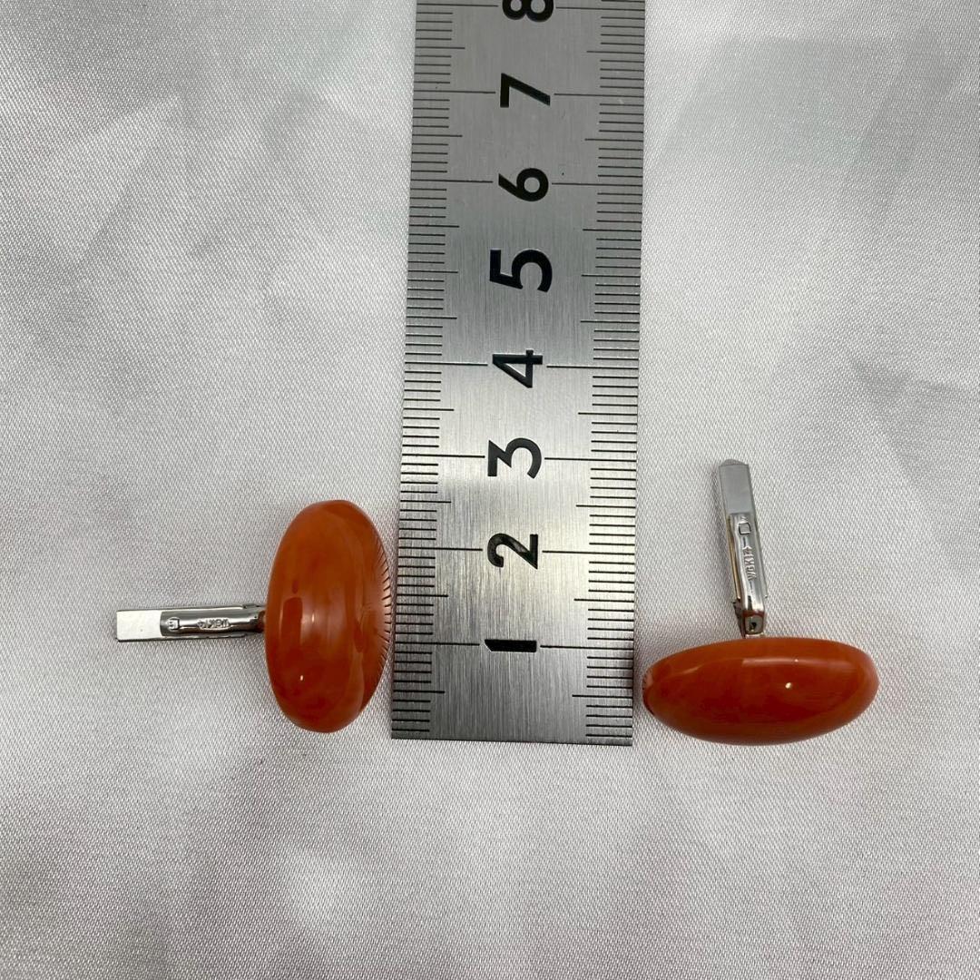 珊瑚 カフスボタンK14WG Pt900