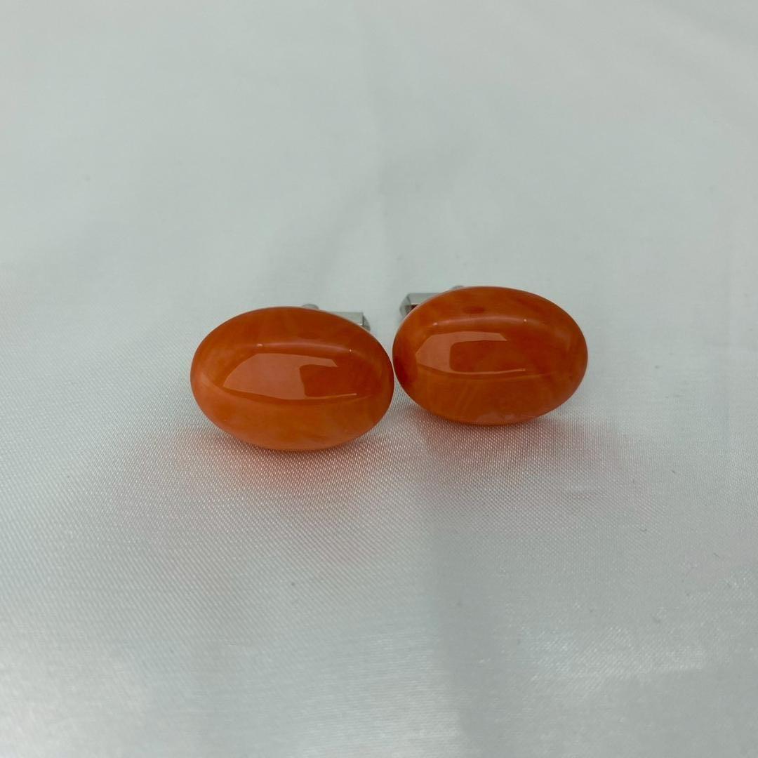 珊瑚 カフスボタンK14WG Pt900