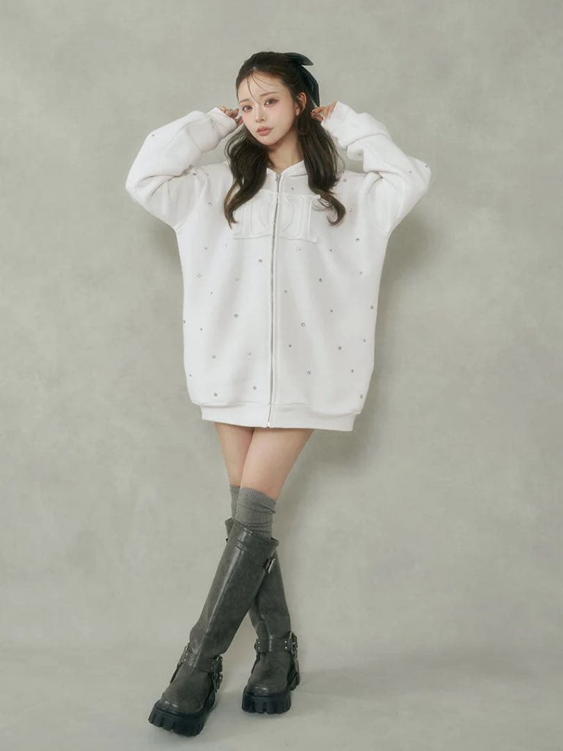 新品タグ付 ダーリッチ ホワイト フリー DDロゴビジュージップパーカー F