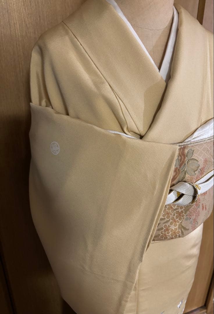 上質な加賀調　手描き友禅　作家物 三つ紋　【丸に橘】花鳥　松梅鳥文様　お手入れ済