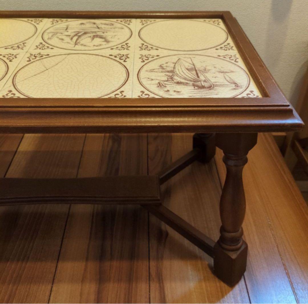 ドイツ製　天板タイル　木製　サイドテーブル　ローテーブル