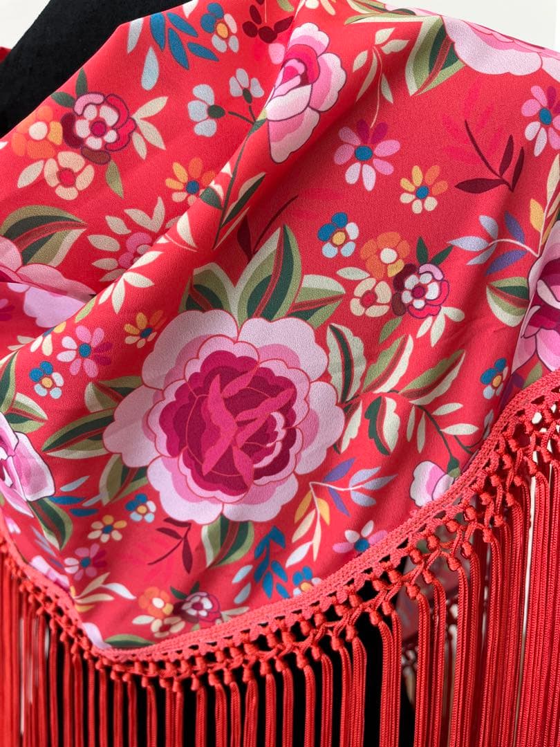 フラメンコ　マントンシージョ　コーラルxマントン風花柄　コーラルフレコ