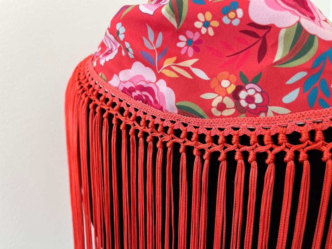 フラメンコ　マントンシージョ　コーラルxマントン風花柄　コーラルフレコ