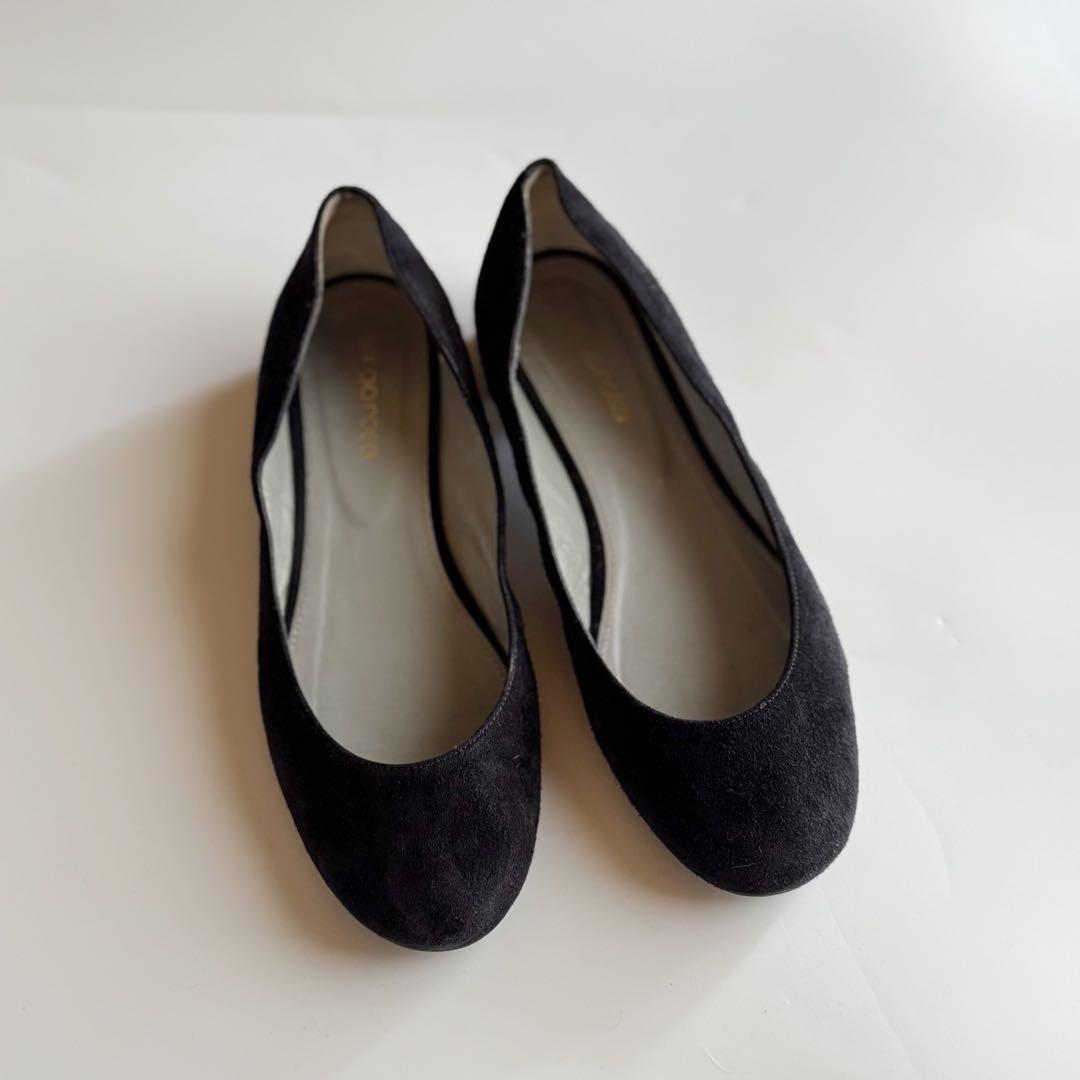 美品 裏張り済 セルジオロッシ スウェードフラット シューズ 黒 37 バレエ