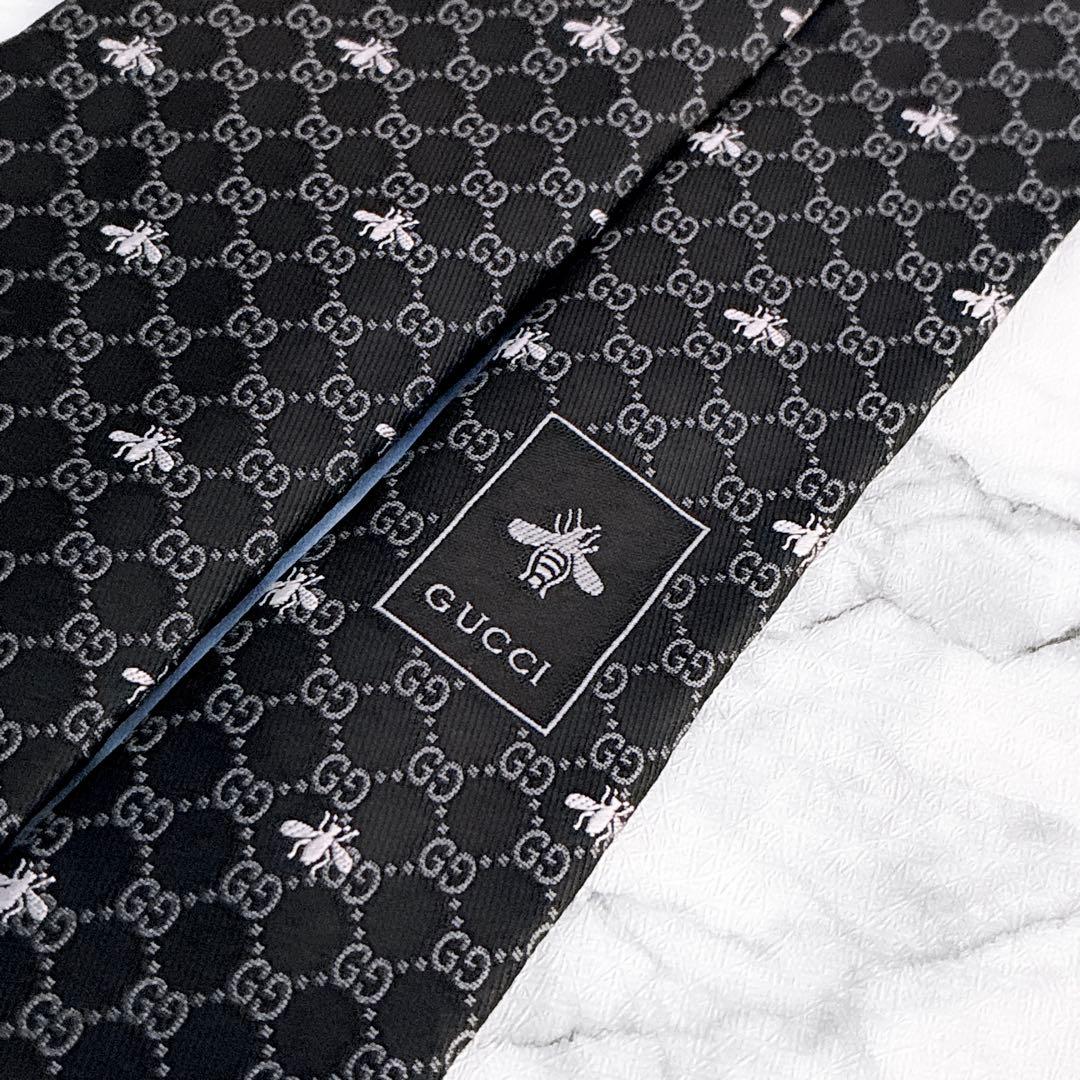 ✨未使用キレイ✨GUCCI 現行　GG柄　蜂　総柄　ブラック　ネクタイ