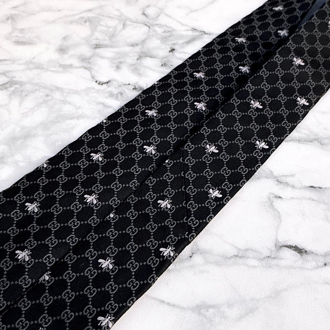 ✨未使用キレイ✨GUCCI 現行　GG柄　蜂　総柄　ブラック　ネクタイ