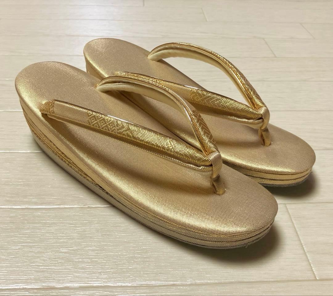 《美品・箱付き》東京胡蝶　草履バッグセット　帯地　ゴールド　二石草履フォーマル