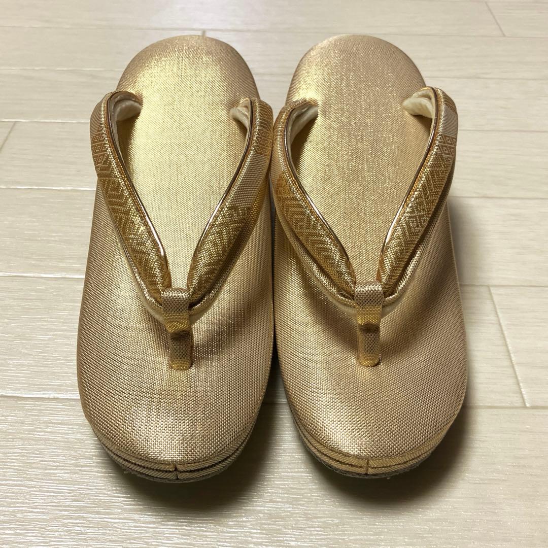 《美品・箱付き》東京胡蝶　草履バッグセット　帯地　ゴールド　二石草履フォーマル