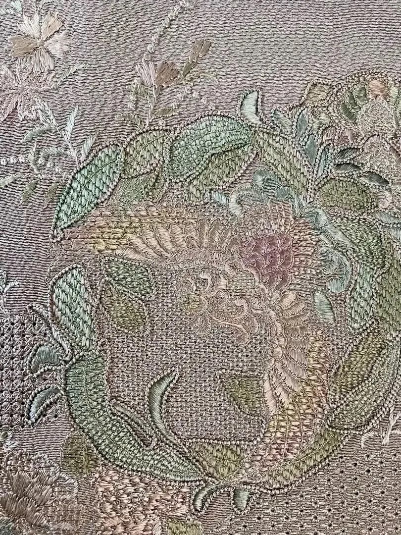 未使用 長期保存品 精緻な汕頭刺繍 上質正絹縮緬 訪問着 秀逸染めグラデーション