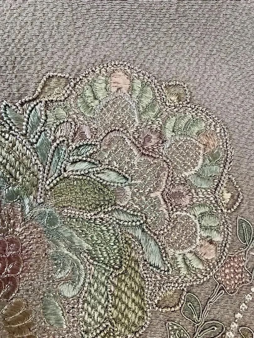 未使用 長期保存品 精緻な汕頭刺繍 上質正絹縮緬 訪問着 秀逸染めグラデーション