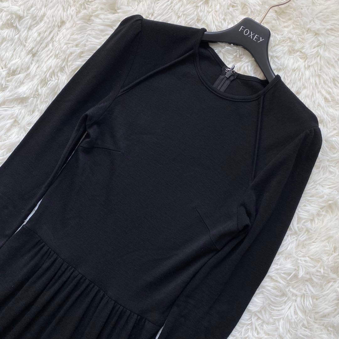 ボーダーズアットバルコニー　マキシワンピース　ウール　エルボーパッチ　ギャザー