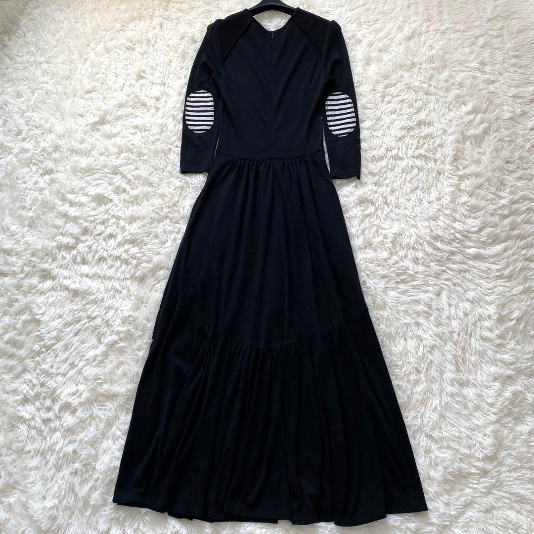 ボーダーズアットバルコニー　マキシワンピース　ウール　エルボーパッチ　ギャザー