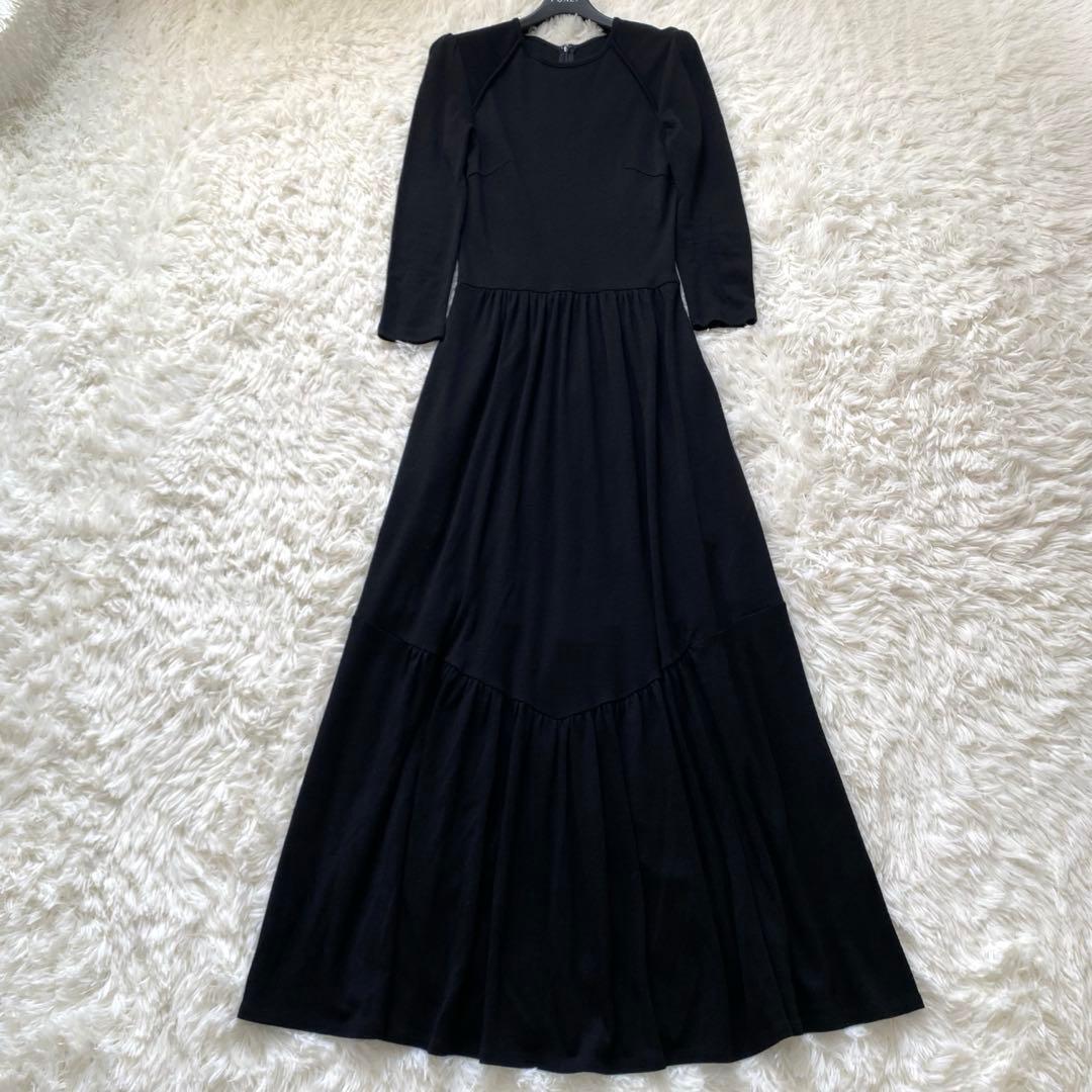 ボーダーズアットバルコニー　マキシワンピース　ウール　エルボーパッチ　ギャザー