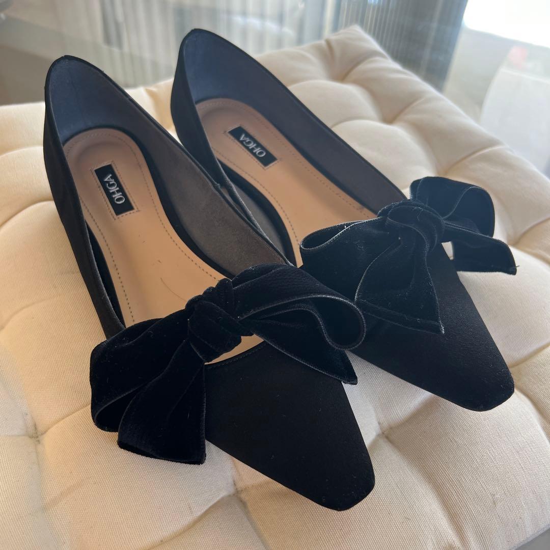 OHGA ベロアリボンパンプス