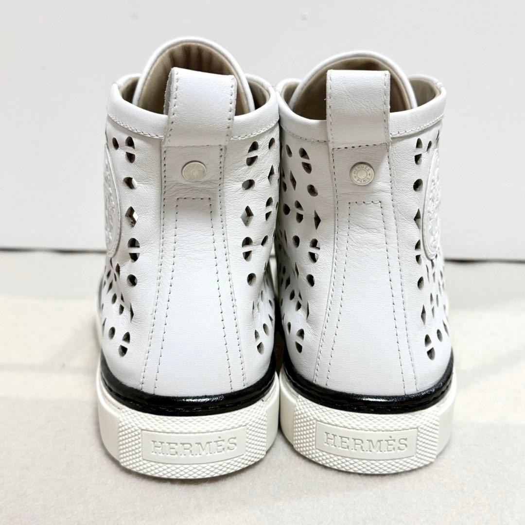 エルメス 未使用 JIMMY ジミー ハイカット スニーカー レザー 白 23