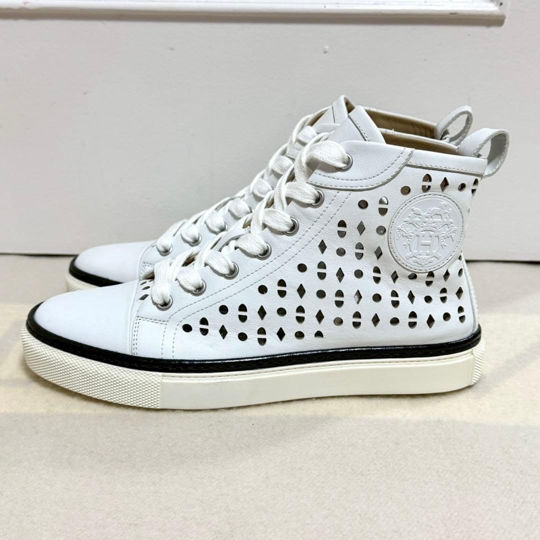 エルメス 未使用 JIMMY ジミー ハイカット スニーカー レザー 白 23