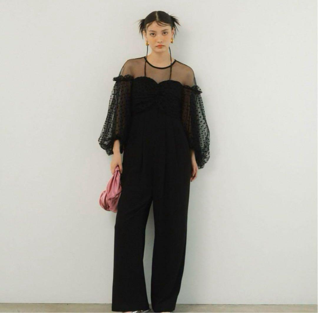 ANDRESD アンドレスド フロッキードットパンツドレス ブラックL