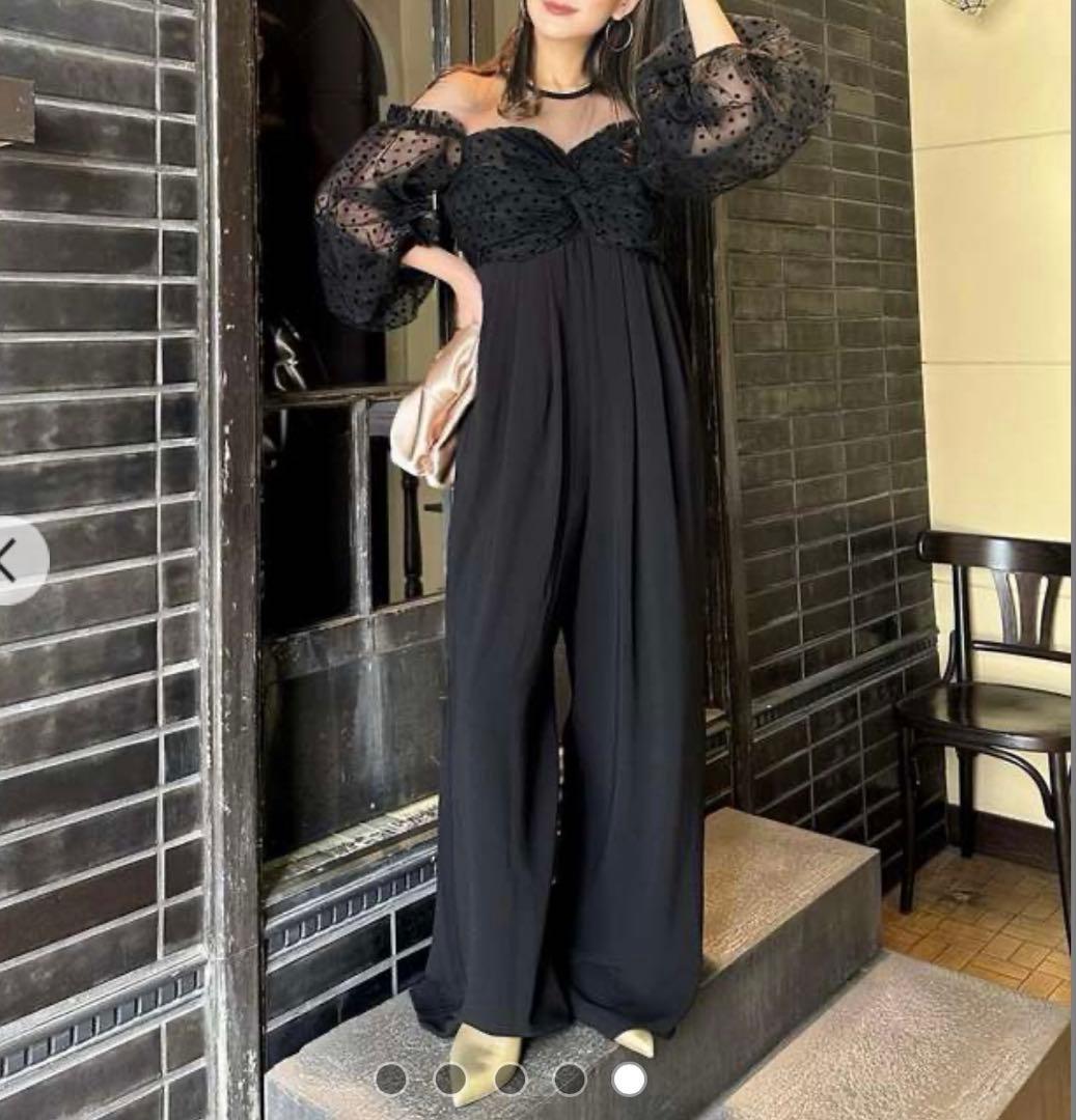 ANDRESD アンドレスド フロッキードットパンツドレス ブラックL