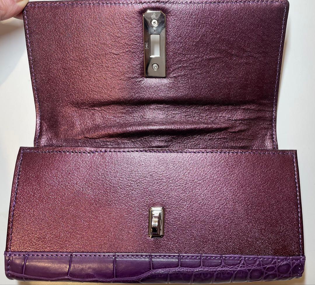 【未使用】CROIX  クロコダイルレザー 長財布 パープル
