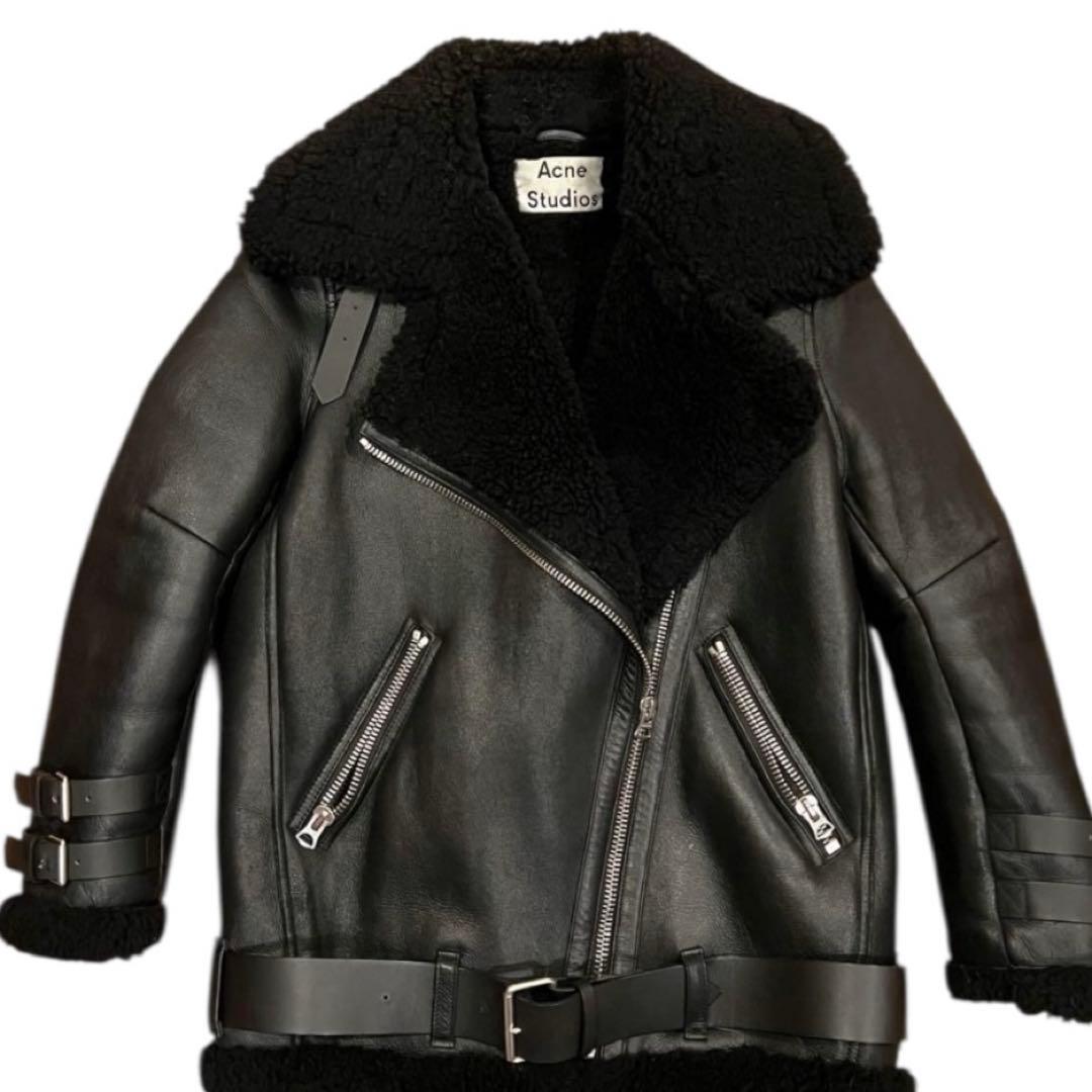 Acne Studios アクネ ムートン レザー ジャケット 36 ブラック