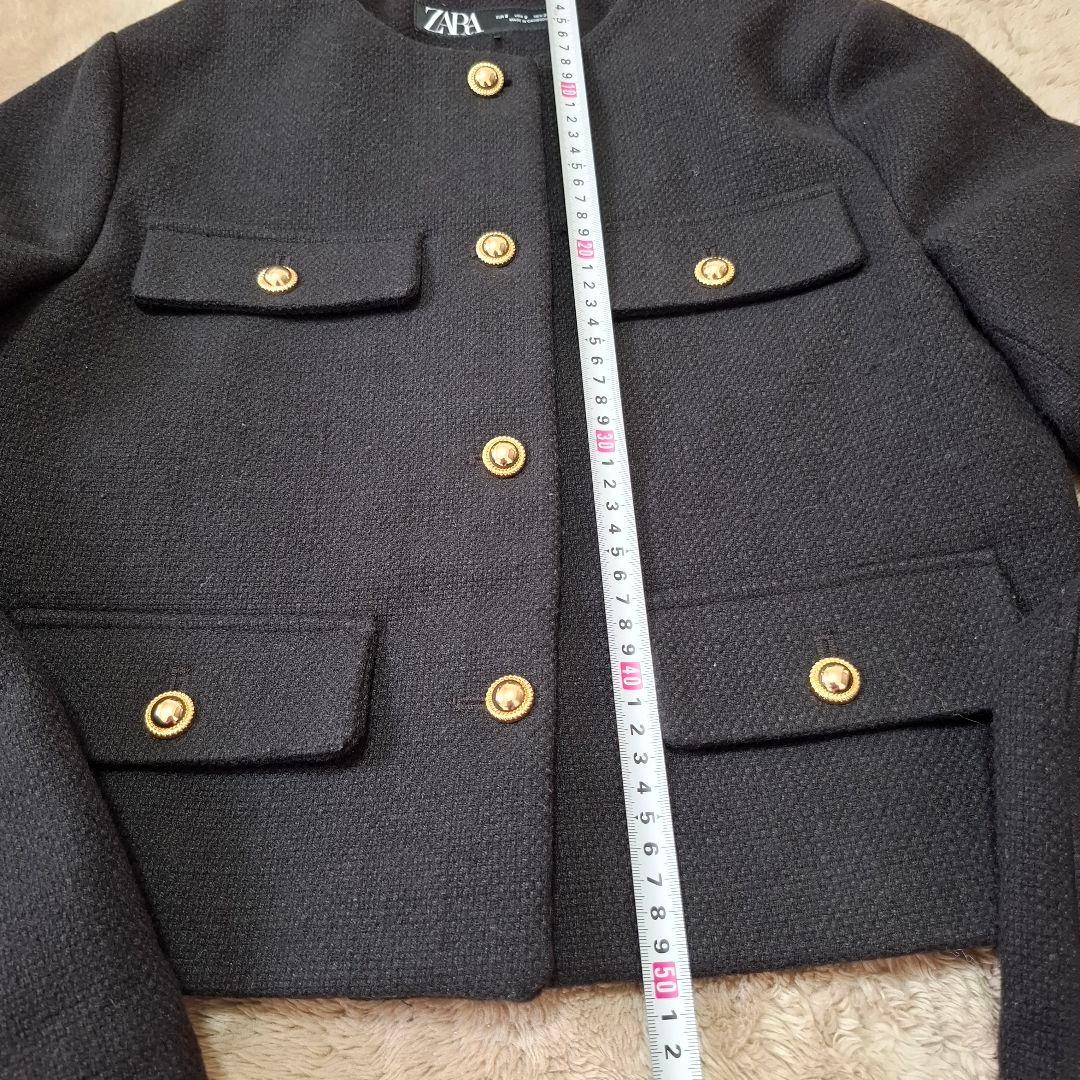 ZARA ノーカラージャケット S 黒　金ボタン